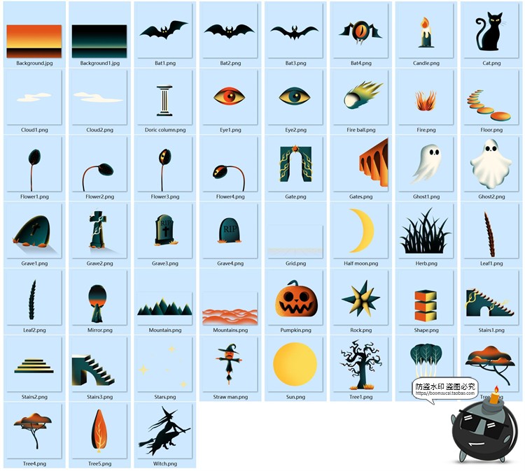 图片[6]-恐怖万圣节鬼节鬼屋插图潮流艺术创意手绘插画PNG免抠图片PS素材-设计猿