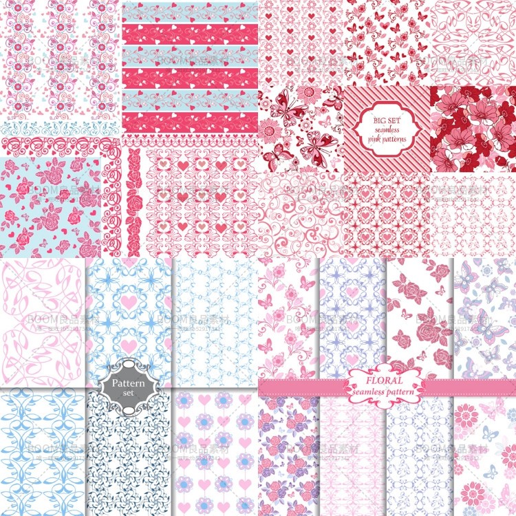 图片[2]-花纹花型可爱心形元素无缝拼接背景包装图案AI矢量元素设计素材-设计猿