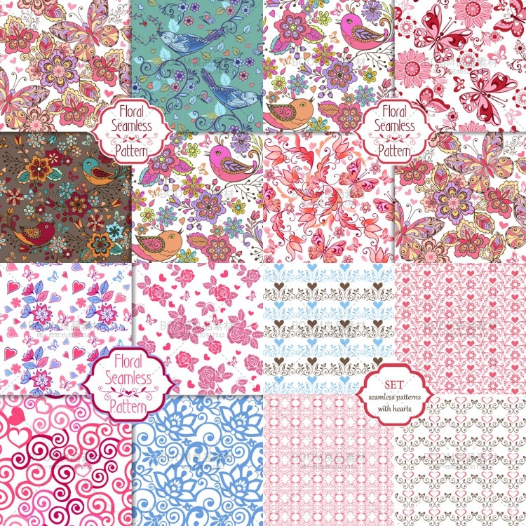 图片[4]-花纹花型可爱心形元素无缝拼接背景包装图案AI矢量元素设计素材-设计猿