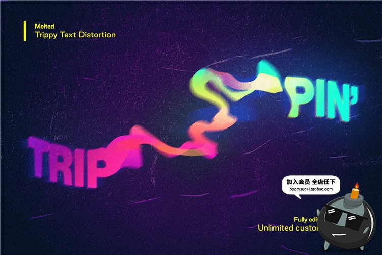 图片[5]-抽象艺术融化迷幻扭曲失真霓虹炫彩色文字效果PSD模板样式PS素材-设计猿