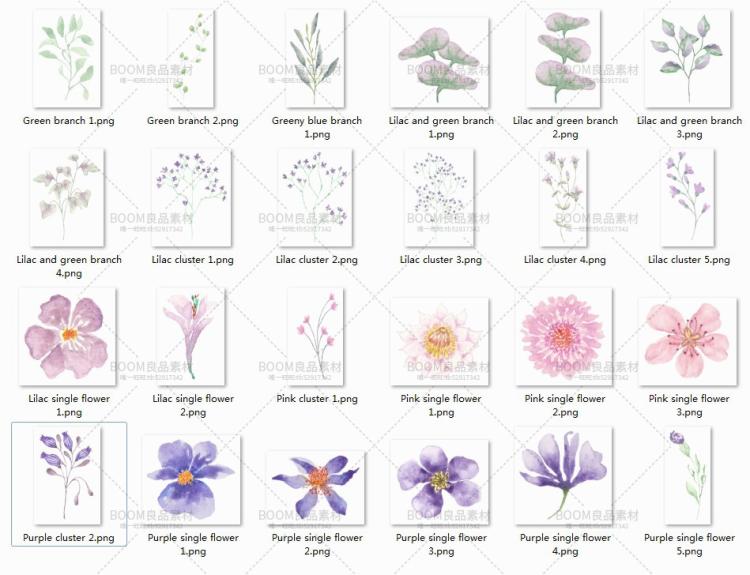 图片[2]-紫色水彩油彩唯美手绘花植物花环拼凑手账PNG免扣元素PS设计素材-设计猿