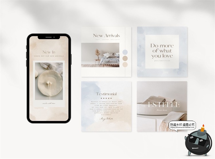 图片[11]-艺术现代优雅水彩清新手绘婚礼请柬包装贺卡背景底纹JPG图片素材-设计猿