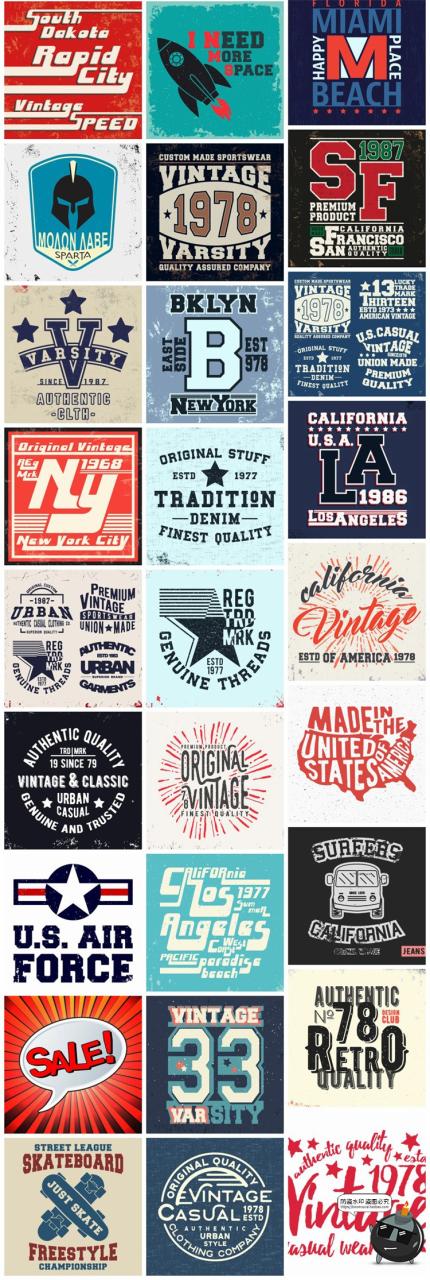 图片[3]-复古经典字母数字徽标徽章服装T恤潮流印花图案装饰画AI矢量素材-设计猿