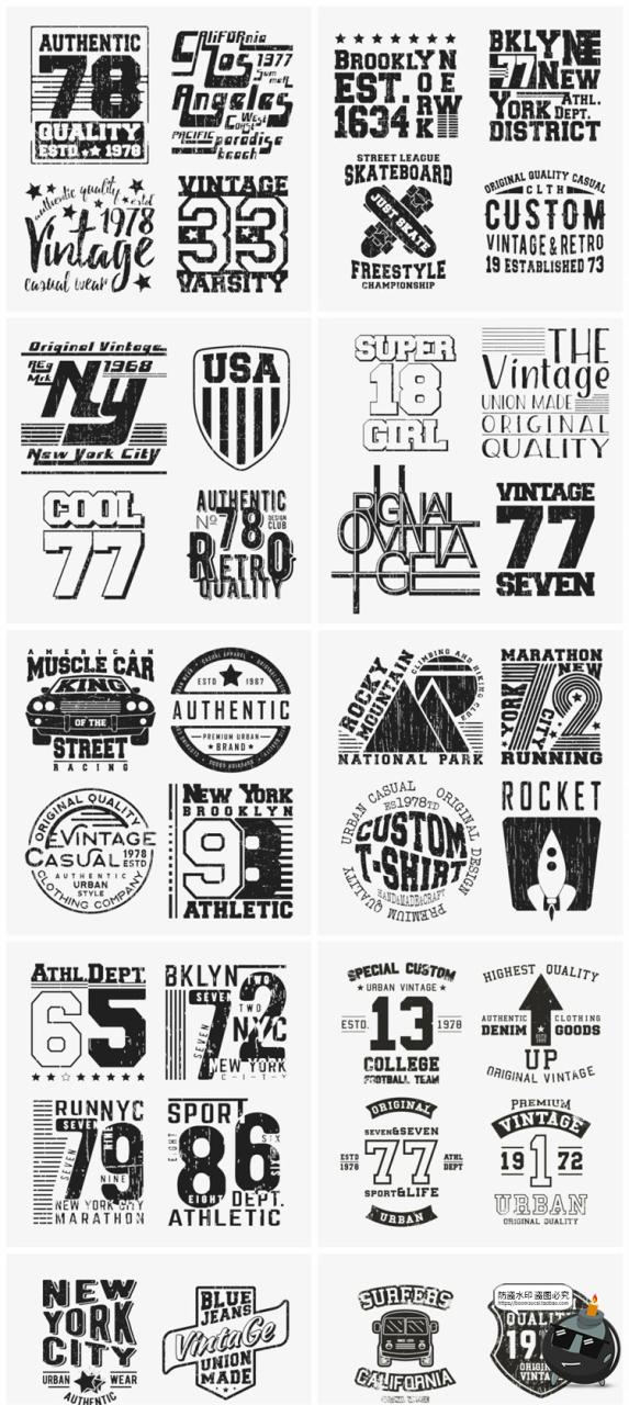 图片[4]-复古经典字母数字徽标徽章服装T恤潮流印花图案装饰画AI矢量素材-设计猿
