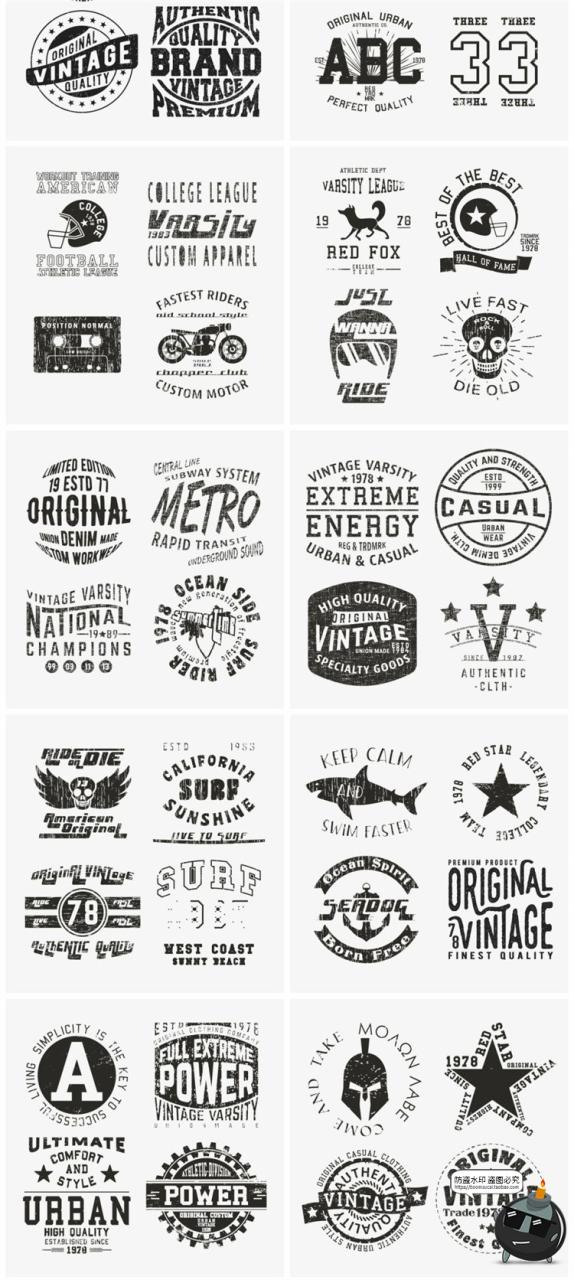 图片[5]-复古经典字母数字徽标徽章服装T恤潮流印花图案装饰画AI矢量素材-设计猿