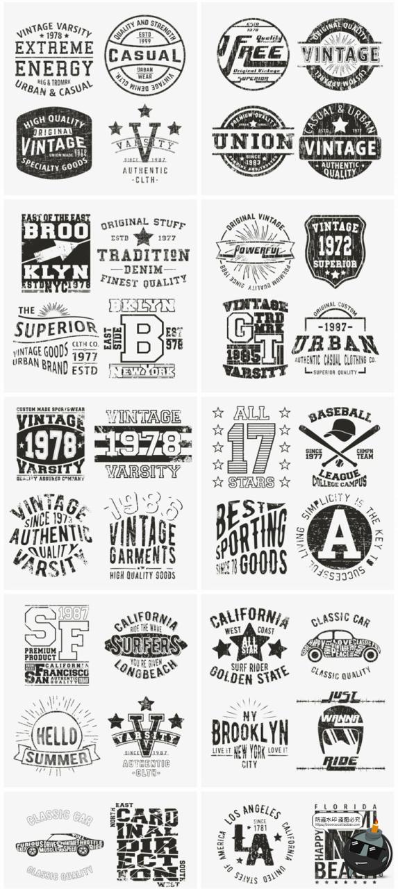 图片[6]-复古经典字母数字徽标徽章服装T恤潮流印花图案装饰画AI矢量素材-设计猿