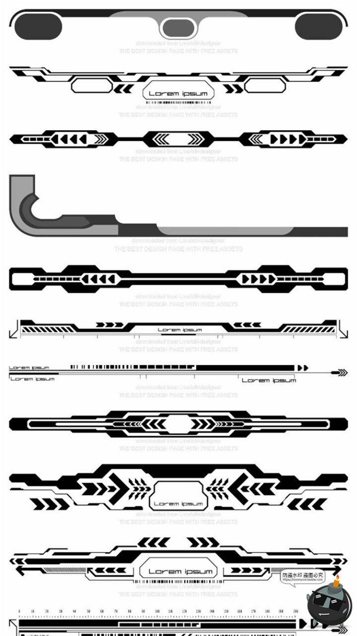 图片[2]-未来派机能赛博朋克科技科幻HUD界面边框装饰图案AI矢量PNG素材-设计猿