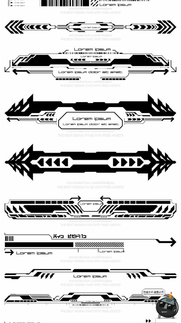 图片[3]-未来派机能赛博朋克科技科幻HUD界面边框装饰图案AI矢量PNG素材-设计猿