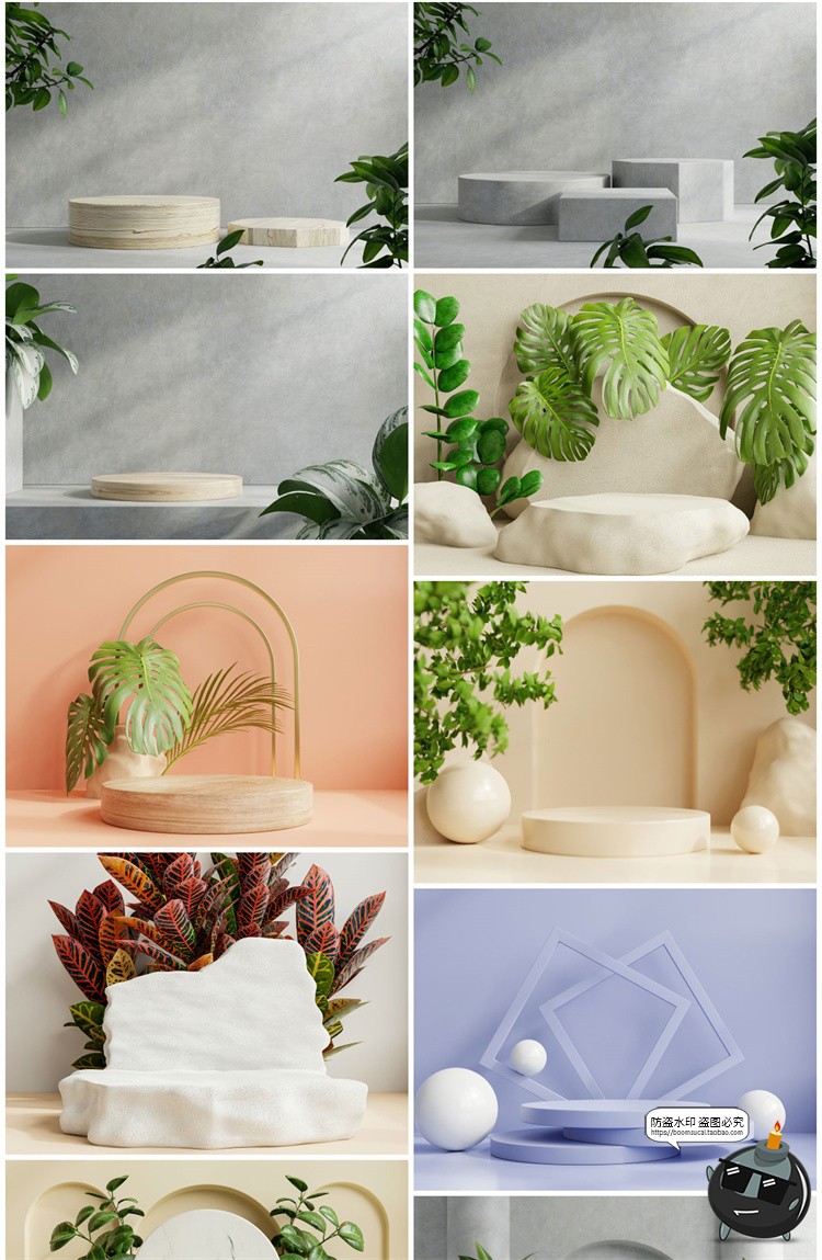 图片[1]-3D立体空间电商产品大理石植物展台舞台海报背景JPG高清图片素材-设计猿