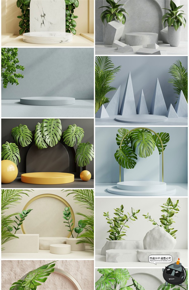 图片[2]-3D立体空间电商产品大理石植物展台舞台海报背景JPG高清图片素材-设计猿