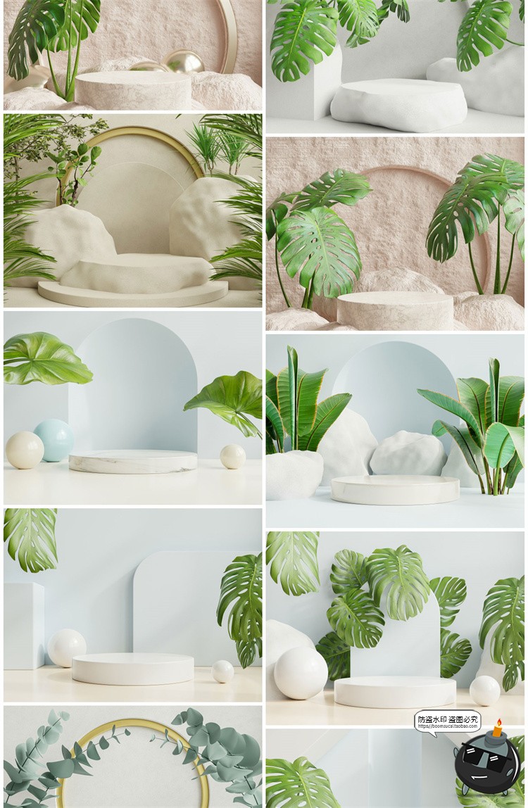 图片[3]-3D立体空间电商产品大理石植物展台舞台海报背景JPG高清图片素材-设计猿