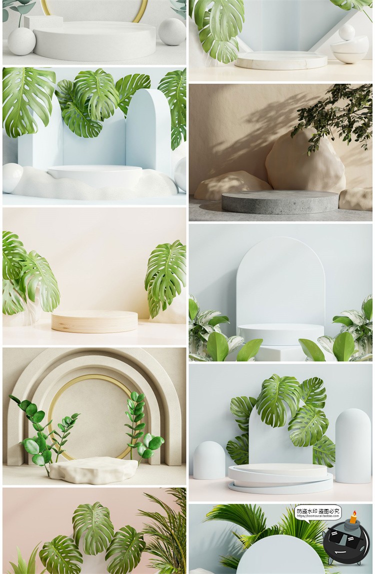 图片[4]-3D立体空间电商产品大理石植物展台舞台海报背景JPG高清图片素材-设计猿