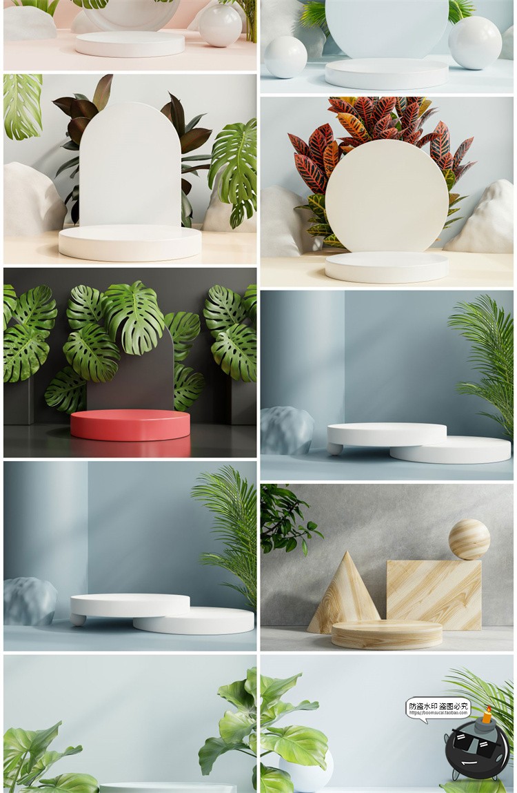 图片[5]-3D立体空间电商产品大理石植物展台舞台海报背景JPG高清图片素材-设计猿