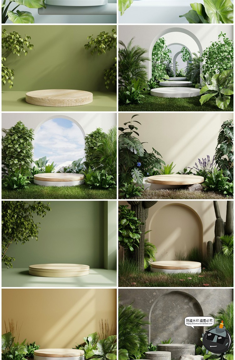 图片[6]-3D立体空间电商产品大理石植物展台舞台海报背景JPG高清图片素材-设计猿