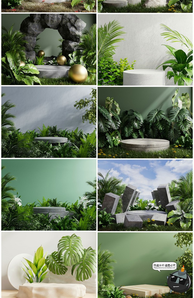 图片[7]-3D立体空间电商产品大理石植物展台舞台海报背景JPG高清图片素材-设计猿