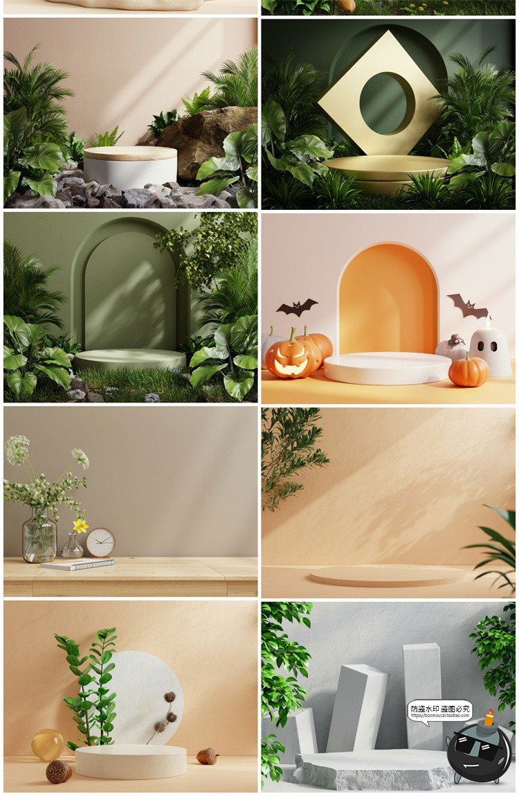 图片[8]-3D立体空间电商产品大理石植物展台舞台海报背景JPG高清图片素材-设计猿