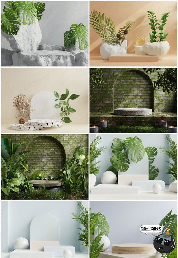 图片[9]-3D立体空间电商产品大理石植物展台舞台海报背景JPG高清图片素材-设计猿