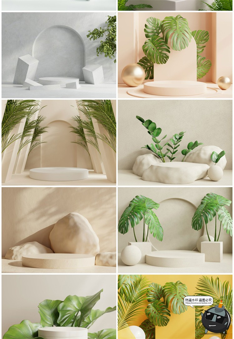 图片[10]-3D立体空间电商产品大理石植物展台舞台海报背景JPG高清图片素材-设计猿