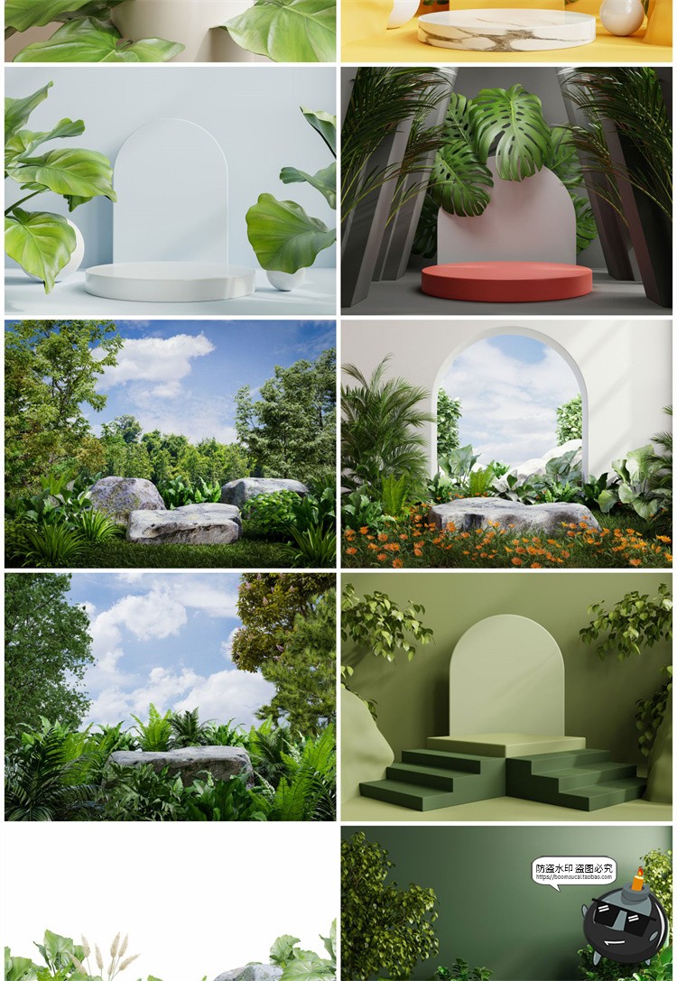 图片[11]-3D立体空间电商产品大理石植物展台舞台海报背景JPG高清图片素材-设计猿