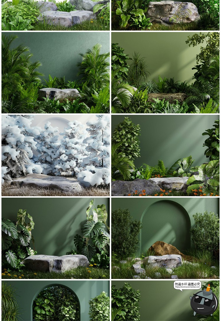 图片[12]-3D立体空间电商产品大理石植物展台舞台海报背景JPG高清图片素材-设计猿