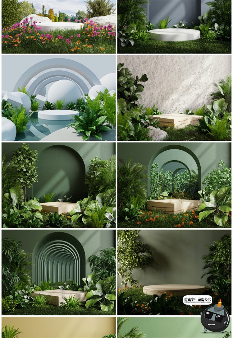 图片[14]-3D立体空间电商产品大理石植物展台舞台海报背景JPG高清图片素材-设计猿