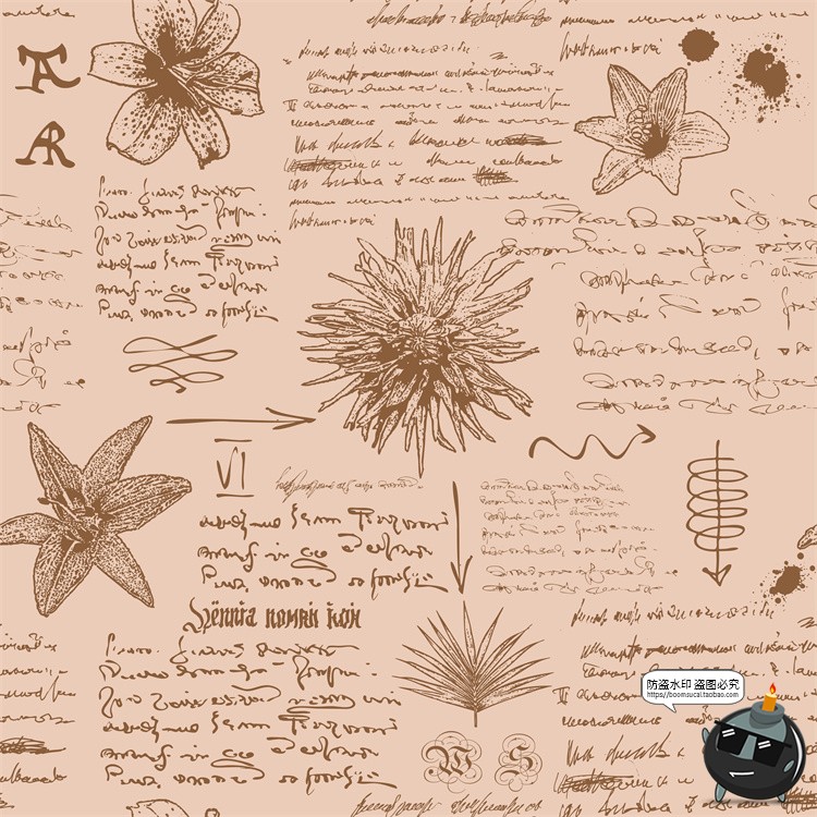 图片[4]-怀旧复古手绘欧美插画草图元素无缝图案背景底纹AI矢量JPG图素材-设计猿