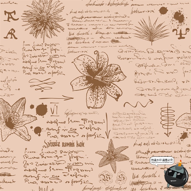 图片[5]-怀旧复古手绘欧美插画草图元素无缝图案背景底纹AI矢量JPG图素材-设计猿