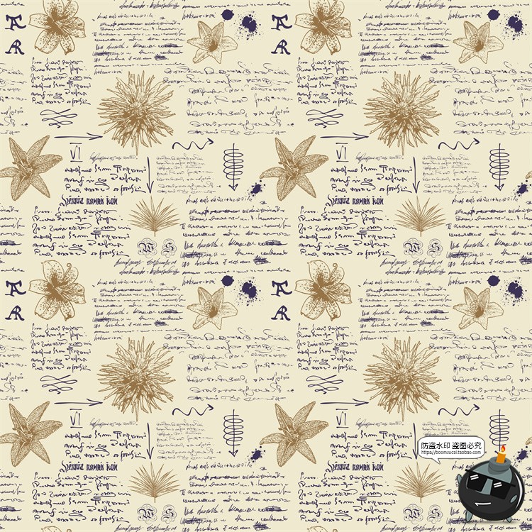 图片[7]-怀旧复古手绘欧美插画草图元素无缝图案背景底纹AI矢量JPG图素材-设计猿