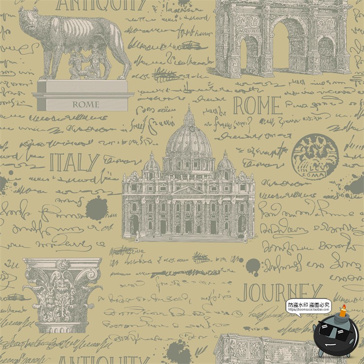 图片[16]-怀旧复古手绘欧美插画草图元素无缝图案背景底纹AI矢量JPG图素材-设计猿