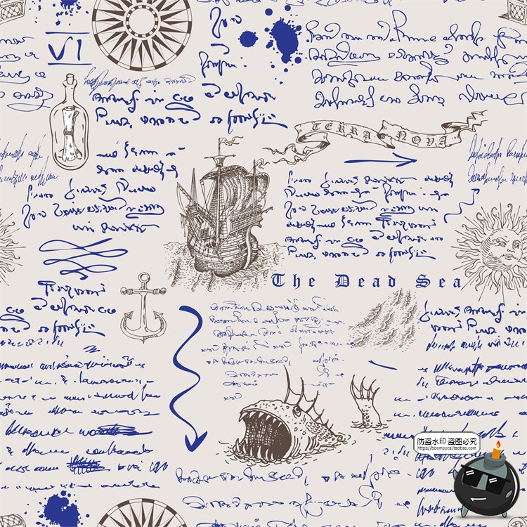 图片[19]-怀旧复古手绘欧美插画草图元素无缝图案背景底纹AI矢量JPG图素材-设计猿