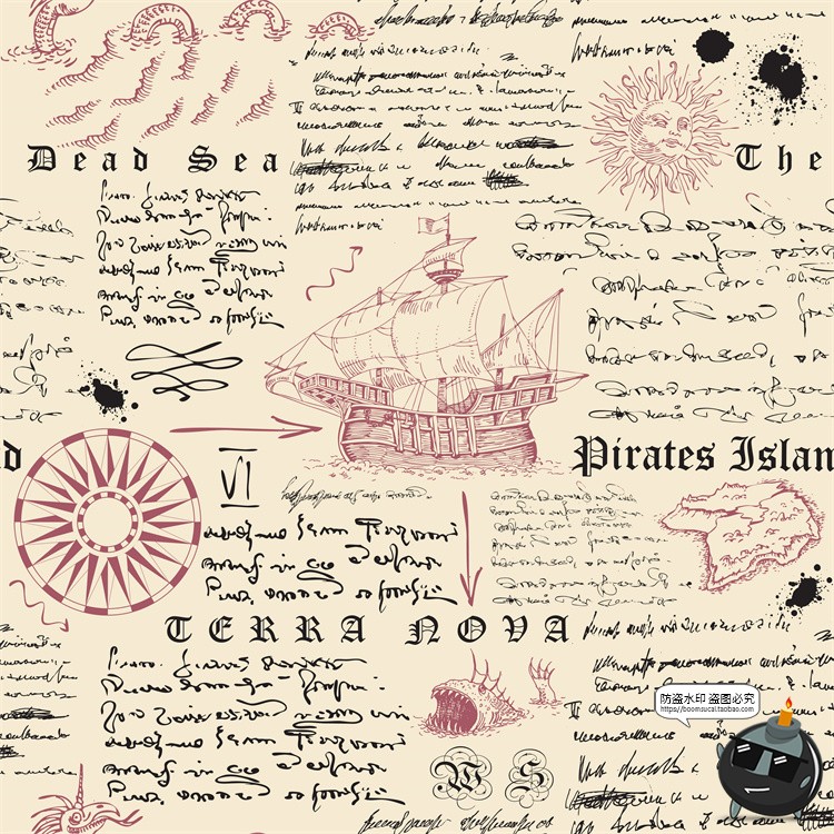 图片[22]-怀旧复古手绘欧美插画草图元素无缝图案背景底纹AI矢量JPG图素材-设计猿