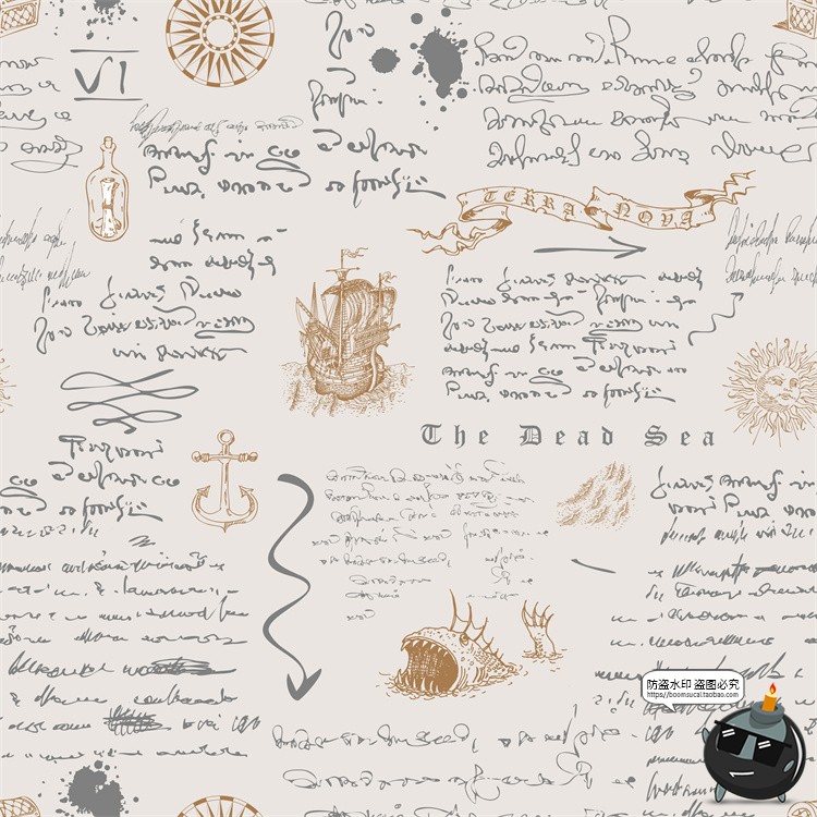 图片[23]-怀旧复古手绘欧美插画草图元素无缝图案背景底纹AI矢量JPG图素材-设计猿