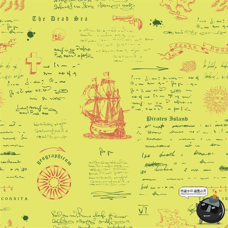 图片[24]-怀旧复古手绘欧美插画草图元素无缝图案背景底纹AI矢量JPG图素材-设计猿