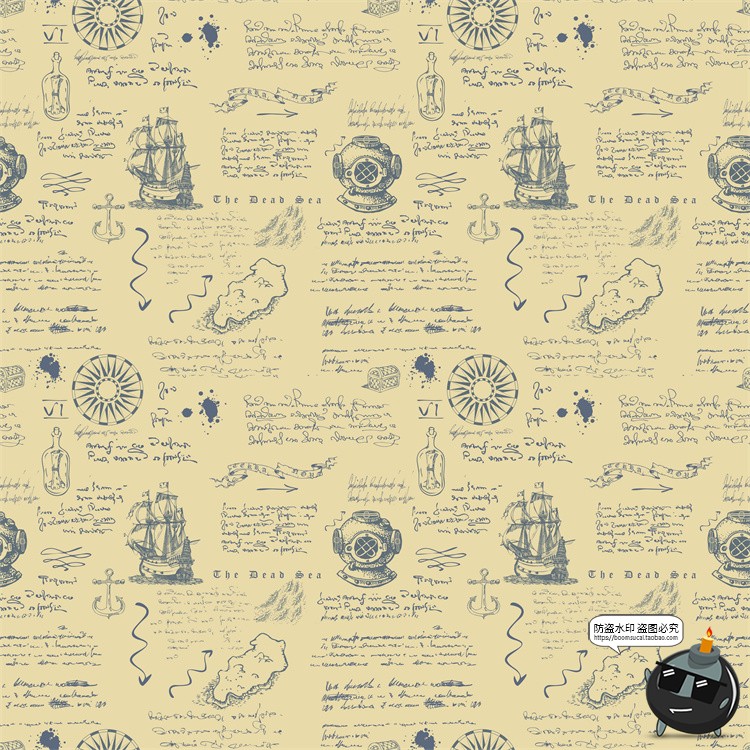 图片[25]-怀旧复古手绘欧美插画草图元素无缝图案背景底纹AI矢量JPG图素材-设计猿