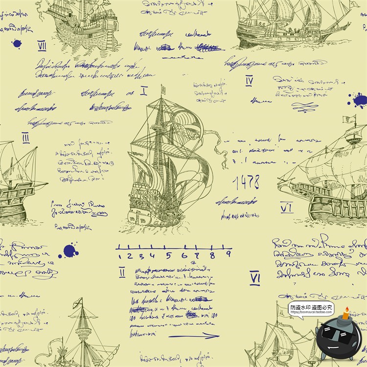 图片[26]-怀旧复古手绘欧美插画草图元素无缝图案背景底纹AI矢量JPG图素材-设计猿