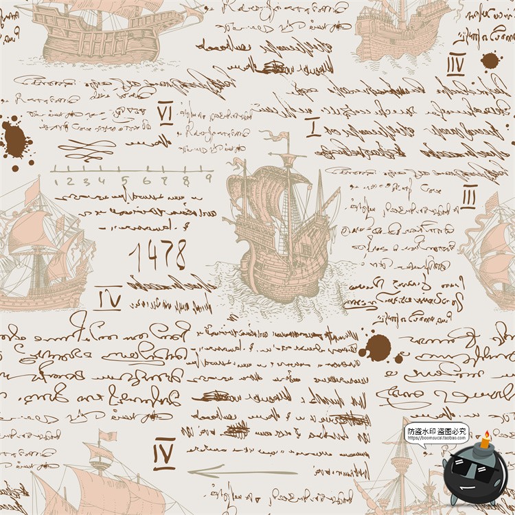 图片[28]-怀旧复古手绘欧美插画草图元素无缝图案背景底纹AI矢量JPG图素材-设计猿