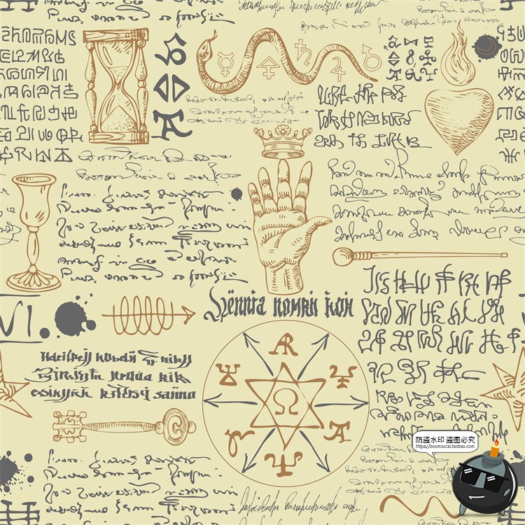 图片[44]-怀旧复古手绘欧美插画草图元素无缝图案背景底纹AI矢量JPG图素材-设计猿