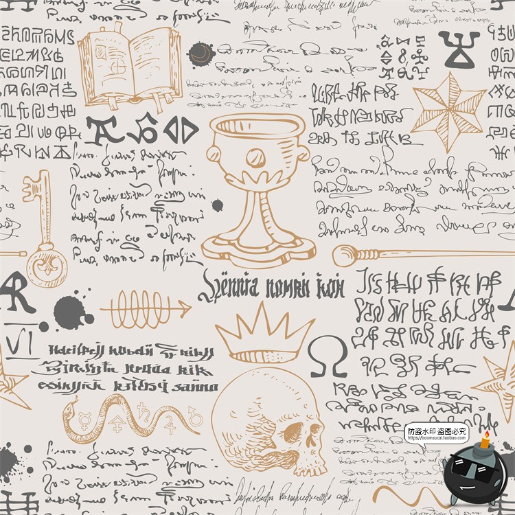 图片[45]-怀旧复古手绘欧美插画草图元素无缝图案背景底纹AI矢量JPG图素材-设计猿