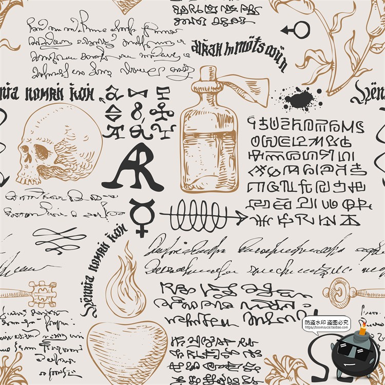 图片[46]-怀旧复古手绘欧美插画草图元素无缝图案背景底纹AI矢量JPG图素材-设计猿