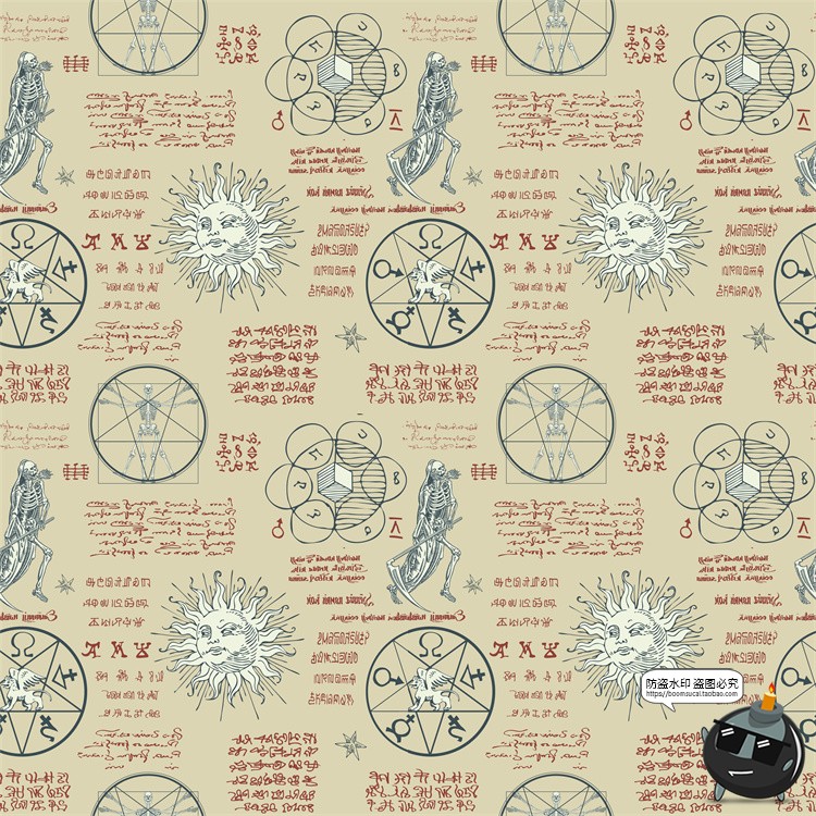 图片[49]-怀旧复古手绘欧美插画草图元素无缝图案背景底纹AI矢量JPG图素材-设计猿