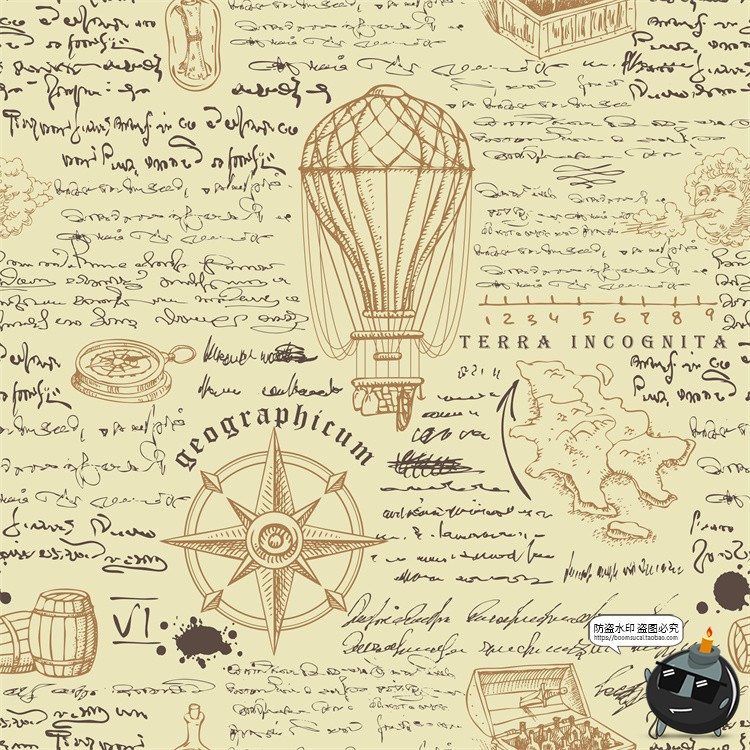 图片[51]-怀旧复古手绘欧美插画草图元素无缝图案背景底纹AI矢量JPG图素材-设计猿
