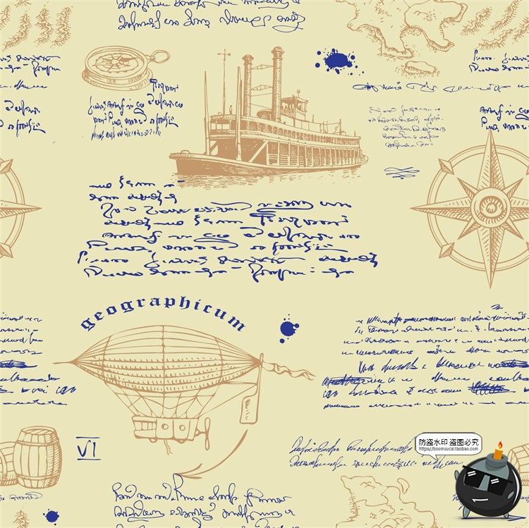 图片[52]-怀旧复古手绘欧美插画草图元素无缝图案背景底纹AI矢量JPG图素材-设计猿