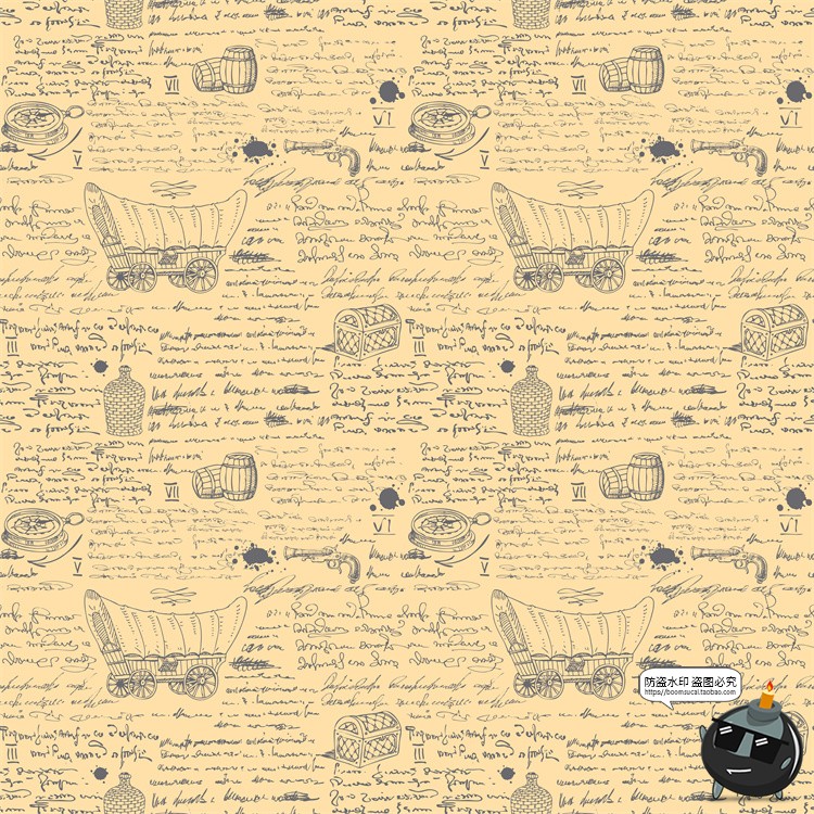 图片[54]-怀旧复古手绘欧美插画草图元素无缝图案背景底纹AI矢量JPG图素材-设计猿