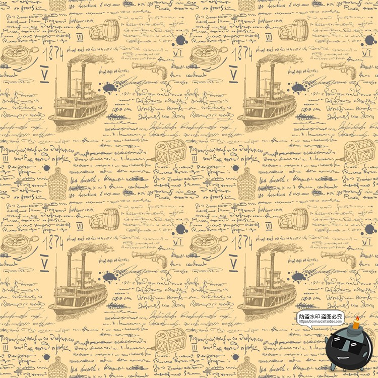 图片[55]-怀旧复古手绘欧美插画草图元素无缝图案背景底纹AI矢量JPG图素材-设计猿