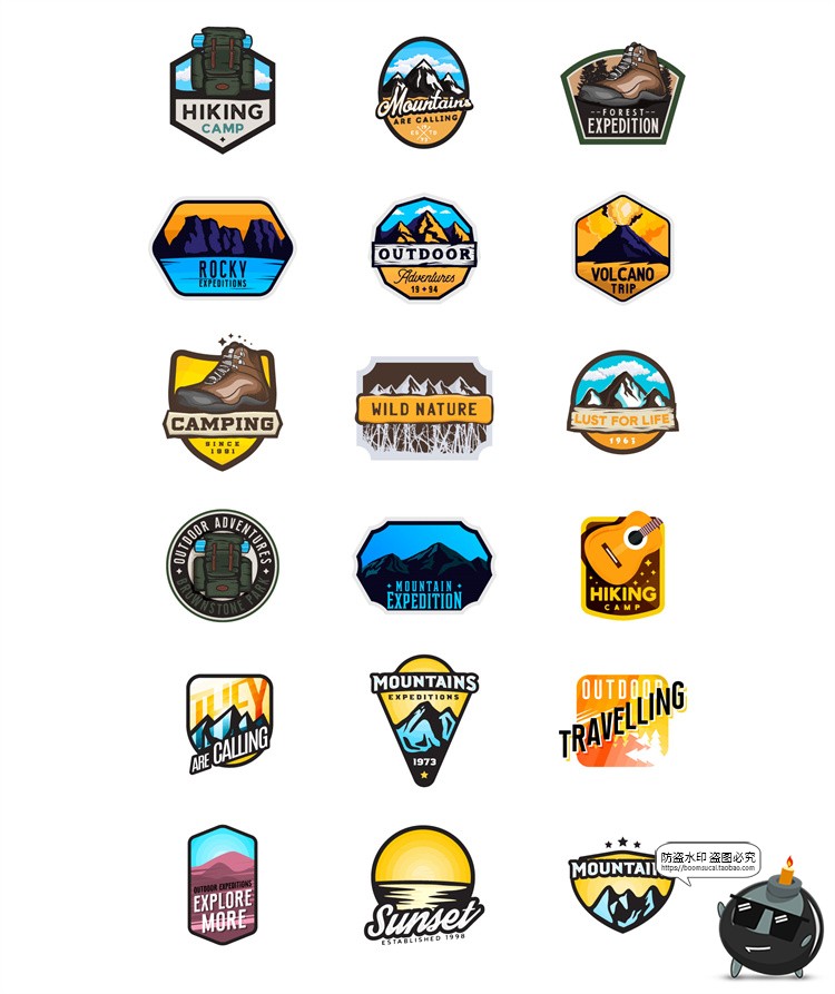 图片[4]-复古户外运动品牌插画Logo野营探险徽章徽标T恤印花AI矢量PSD素材-设计猿
