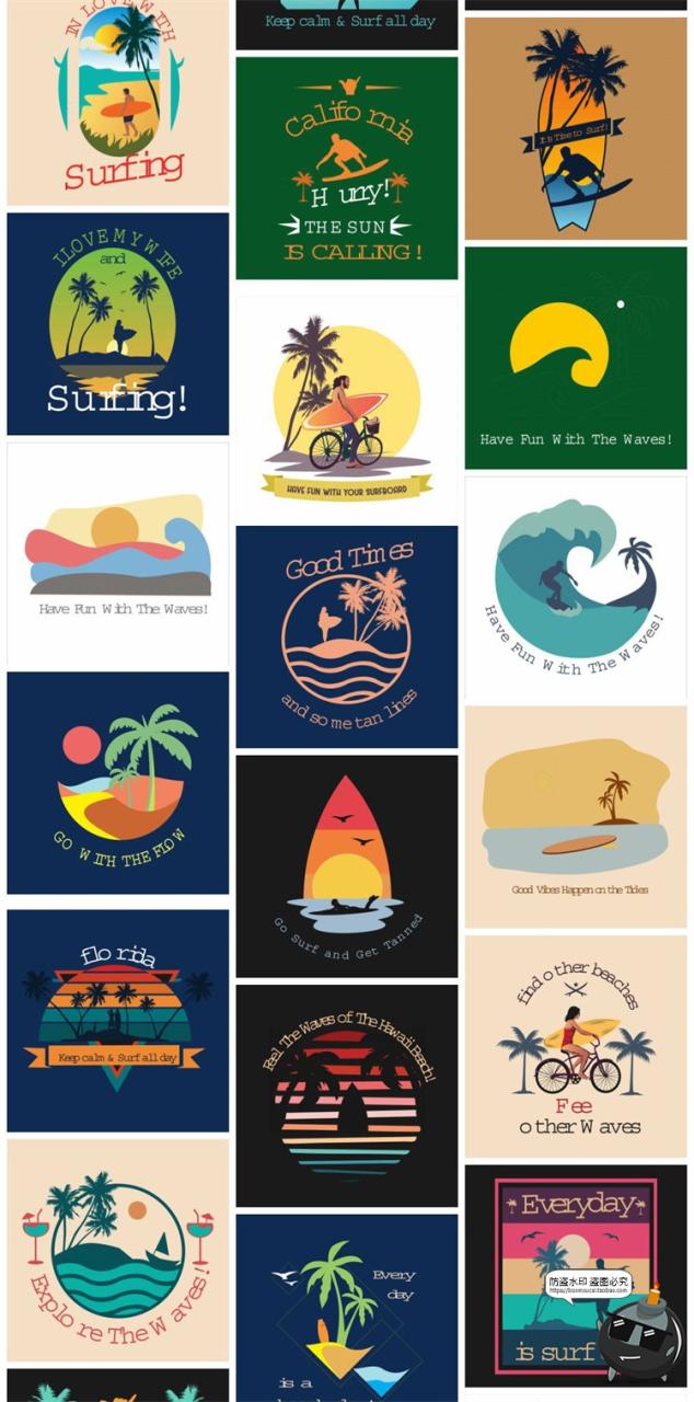 图片[2]-潮流复古夏日热带海边冲浪度假插画图案T恤印花矢量图AI图标素材-设计猿