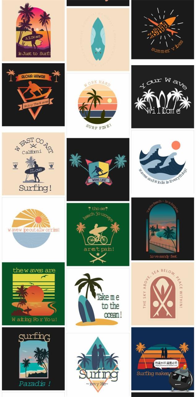 图片[4]-潮流复古夏日热带海边冲浪度假插画图案T恤印花矢量图AI图标素材-设计猿