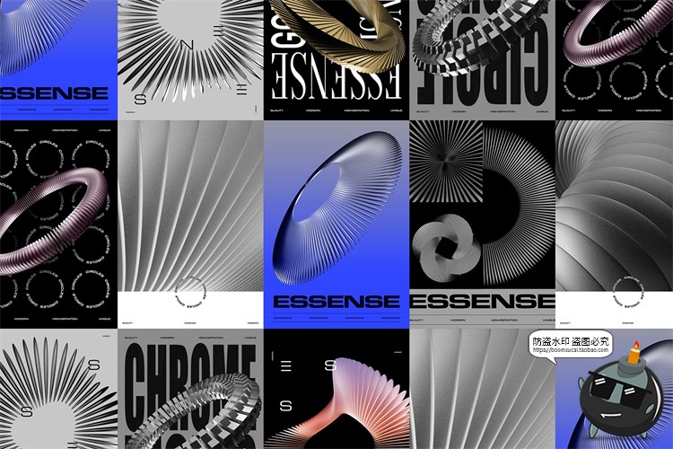 图片[11]-未来科幻抽象艺术3D立体镀铬金属不规则几何图形装饰PNG免抠素材-设计猿