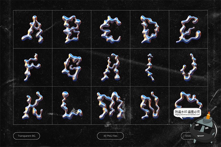 图片[3]-未来科幻3D波浪扭曲潮流镀铬金属字母数字装饰图PNG免抠图片素材-设计猿