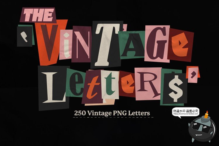 图片[1]-复古扁平字母数字字符剪纸片剪切画贴纸插图插画PNG免抠图片素材-设计猿